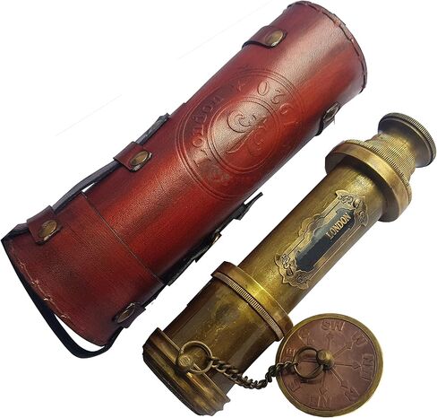 Brass Nautical - Functional Telescope | Brass Made | Glass Optics and High Magnfication | Kid's Telescope | Camouflage Finish | 18in Long | 1 Pc in Leather Bag | Handheld Antique Style | Spyglass in Kuwait