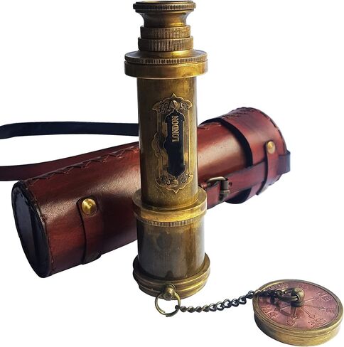 Brass Nautical - Functional Telescope | Brass Made | Glass Optics and High Magnfication | Kid's Telescope | Camouflage Finish | 18in Long | 1 Pc in Leather Bag | Handheld Antique Style | Spyglass in Kuwait