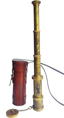 Brass Nautical - Functional Telescope | Brass Made | Glass Optics and High Magnfication | Kid's Telescope | Camouflage Finish | 18in Long | 1 Pc in Leather Bag | Handheld Antique Style | Spyglass in Kuwait