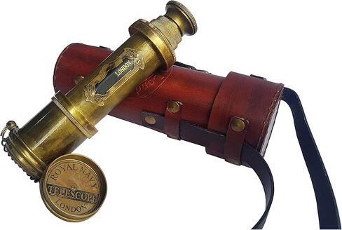 Brass Nautical - Functional Telescope | Brass Made | Glass Optics and High Magnfication | Kid's Telescope | Camouflage Finish | 18in Long | 1 Pc in Leather Bag | Handheld Antique Style | Spyglass in Kuwait