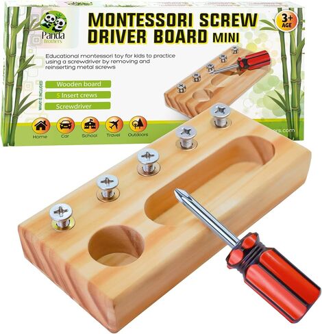 Panda Brothers Montessori Screwdriver Board Set - Wooden Montessori Toys for 4 Year Old Kids and Toddlers, Sensory Bin, Fine Motor Skills, STEM Toys in Saudi Arabia