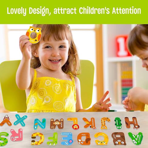 Magnetic Uppercase Letters, 26 Pieces Letter Magnets Educational Learning Tool Alphabet and Animal Recognition for Kids Toddlers 3 4 5 Years Old in Saudi Arabia