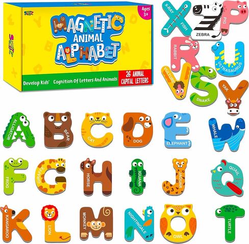 Magnetic Uppercase Letters, 26 Pieces Letter Magnets Educational Learning Tool Alphabet and Animal Recognition for Kids Toddlers 3 4 5 Years Old in Saudi Arabia