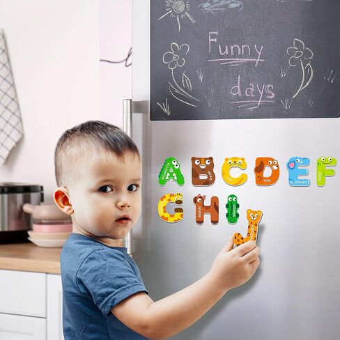 Magnetic Uppercase Letters, 26 Pieces Letter Magnets Educational Learning Tool Alphabet and Animal Recognition for Kids Toddlers 3 4 5 Years Old in Saudi Arabia