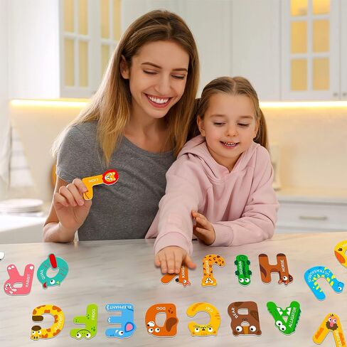 Magnetic Uppercase Letters, 26 Pieces Letter Magnets Educational Learning Tool Alphabet and Animal Recognition for Kids Toddlers 3 4 5 Years Old in Saudi Arabia
