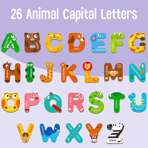 Magnetic Uppercase Letters, 26 Pieces Letter Magnets Educational Learning Tool Alphabet and Animal Recognition for Kids Toddlers 3 4 5 Years Old in Saudi Arabia