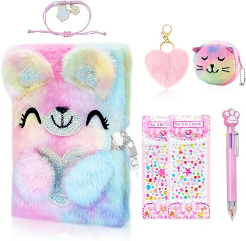 homicozy Kids Unicorn Diary with Lock and Key,Tie-Dye Fuzzy Journal for Girls Ages 6 And Up,Hardcover Notebook with 160 Pages,Cute Stationery Unicorn Gift for Girls in Saudi Arabia
