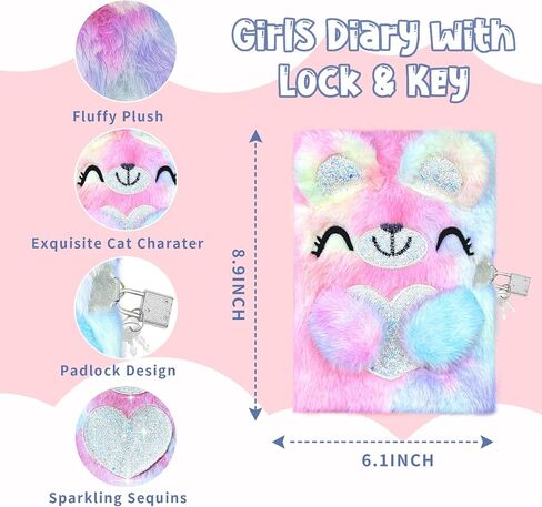 homicozy Kids Unicorn Diary with Lock and Key,Tie-Dye Fuzzy Journal for Girls Ages 6 And Up,Hardcover Notebook with 160 Pages,Cute Stationery Unicorn Gift for Girls in Saudi Arabia