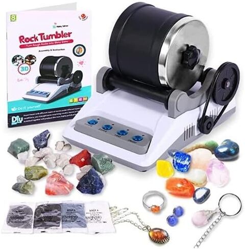 Hersance Rock Tumbler Kit, Professional Rock Polisher for Kids & Adults, Durable Noise-Reduced Barrel, Rocks, 4 Polishing Grits, Rock Polisher Great Science Kit for Boys and Girls in Kuwait
