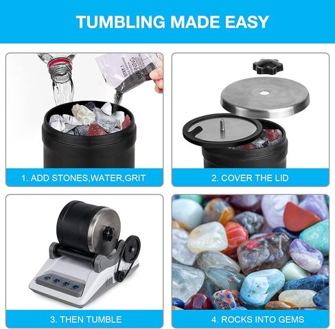 Hersance Rock Tumbler Kit, Professional Rock Polisher for Kids & Adults, Durable Noise-Reduced Barrel, Rocks, 4 Polishing Grits, Rock Polisher Great Science Kit for Boys and Girls in Kuwait