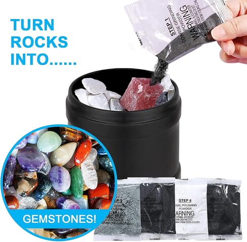 Hersance Rock Tumbler Kit, Professional Rock Polisher for Kids & Adults, Durable Noise-Reduced Barrel, Rocks, 4 Polishing Grits, Rock Polisher Great Science Kit for Boys and Girls in Kuwait