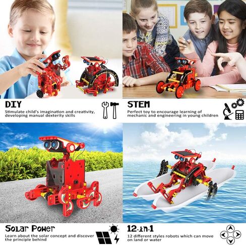 تومونز مجموعة روبوت تعمل بالطاقة الشمسية 12 في 1، لعبة بناء روبوت العلوم والتكنولوجيا والهندسة والرياضيات للاطفال من سن 8-12 سنة فما فوق، العاب روبوت تجارب علمية يمكنك صنعها بنفسك، هدية للاولاد تعمل in Kuwait