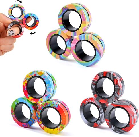 9Pcs Magnetic Rings Fidget Toy Set, ADHD Anxiety Magnetic Fidget Toys Adults Fidget Spinner Rings for Relief, Gifts for 8+ Year Old Teen Boy Girl in Saudi Arabia