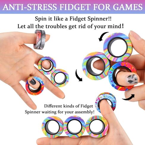 9Pcs Magnetic Rings Fidget Toy Set, ADHD Anxiety Magnetic Fidget Toys Adults Fidget Spinner Rings for Relief, Gifts for 8+ Year Old Teen Boy Girl in Saudi Arabia