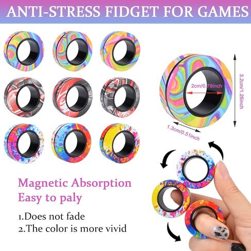9Pcs Magnetic Rings Fidget Toy Set, ADHD Anxiety Magnetic Fidget Toys Adults Fidget Spinner Rings for Relief, Gifts for 8+ Year Old Teen Boy Girl in Saudi Arabia