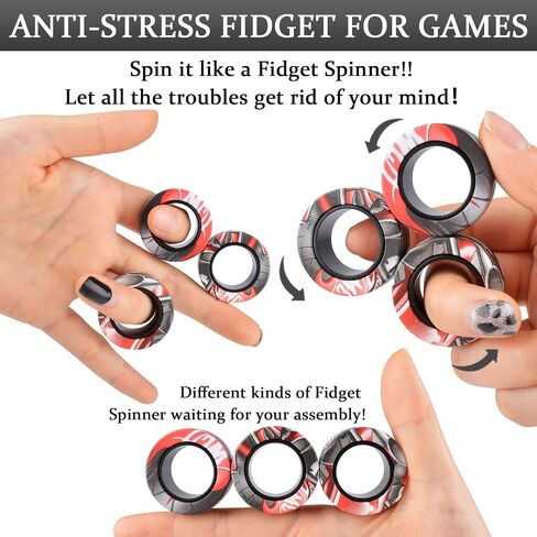9Pcs Magnetic Rings Fidget Toy Set, ADHD Anxiety Magnetic Fidget Toys Adults Fidget Spinner Rings for Relief, Gifts for 8+ Year Old Teen Boy Girl in Saudi Arabia