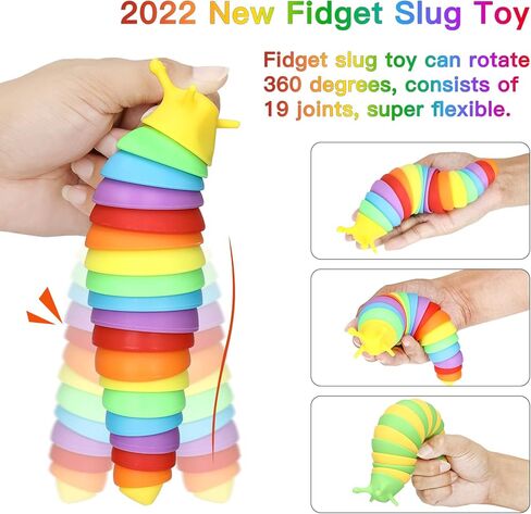 قطعتان من لوكلاي - لعبة تململ سبيكة مفصلية ثلاثية الأبعاد للأطفال الصغار، لعبة تململ حسية، تساعد على تخفيف التوتر والألعاب الحسية للأطفال المصابين بالتوحد، هدية رائعة لاضطراب فرط الحركة ونقص الانتباه (قوس قزح والأصفر). in Kuwait