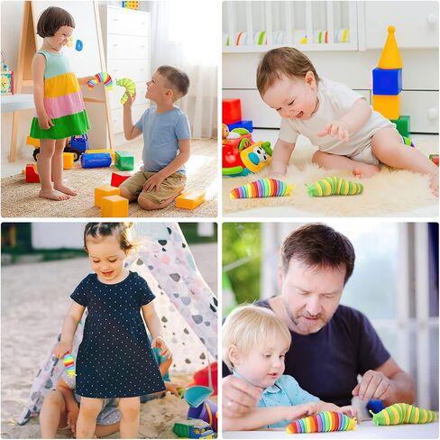 قطعتان من لوكلاي - لعبة تململ سبيكة مفصلية ثلاثية الأبعاد للأطفال الصغار، لعبة تململ حسية، تساعد على تخفيف التوتر والألعاب الحسية للأطفال المصابين بالتوحد، هدية رائعة لاضطراب فرط الحركة ونقص الانتباه (قوس قزح والأصفر). in Kuwait