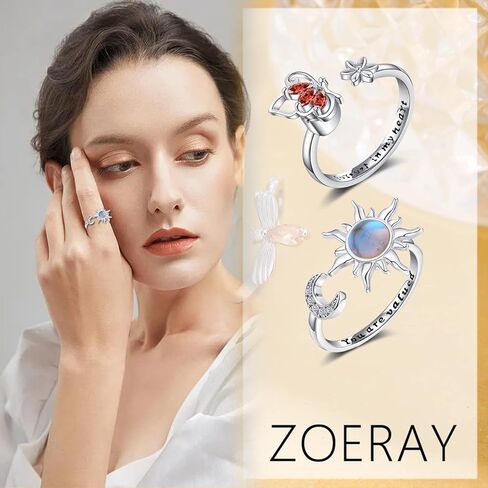 ZOERAY 6 قطع من حلقات القلق الململة للنساء حلقات مفتوحة قابلة للتعديل حلقات قابلة للتدوير حلقات مزاجية مهدئة حلقات مكعب زركونيا فراشة زهرة عباد الشمس وردة قابلة للتكديس مجموعة حلقات تخفف التوتر in Kuwait