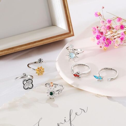 ZOERAY 6 قطع من حلقات القلق الململة للنساء حلقات مفتوحة قابلة للتعديل حلقات قابلة للتدوير حلقات مزاجية مهدئة حلقات مكعب زركونيا فراشة زهرة عباد الشمس وردة قابلة للتكديس مجموعة حلقات تخفف التوتر in Kuwait