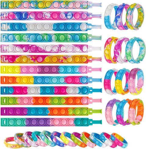 Pop Fidget Toys Bulk Its Kids Party Favors 24PCS Pop Fidget Bracelets It Fidget Toy Pack Fidgets for Classroom Prizes End of Year Student Gifts Birthday Goodie Bag Stuffers Sensory Toys for Girls Boys in Saudi Arabia