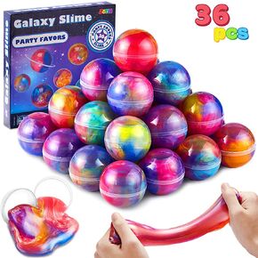 JOYIN Slime Party Favors، 36 حزمة من هدايا حفلات Galaxy Slime Ball - قابلة للتمدد، غير لزجة، خالية من الفوضى، تخفيف التوتر، وآمنة للفتيات والفتيان - مثالية للحفلات ومكافأة الفصل الدراسي