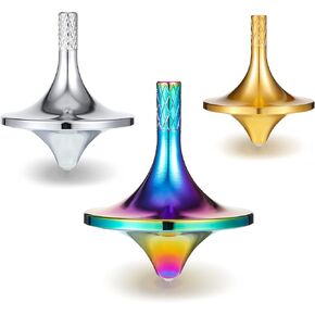3 Pieces Brass Metal Top Spinner Kinetic Desk Fidget Toy Spinner Good Balance Desktop Toy for Teens Adults Kill Time Long Time Focus Anxiety Stress Relief, 3 Colors (Medium (1.1 x 1.3 Inch))