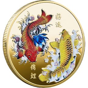 حظا سعيدا لك عملة كوي الأسماك الصينية محظوظ عملة الكارب الملونة التميمة التحدي عملة لخدش تذاكر اليانصيب in Kuwait