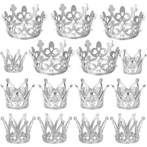 Ayfjovs 15 Pieces 3 Size Black Crown Cake Topper Black Small Crown Mini Crowns for Flower Bouquets Cupcake Topper Birthday Cake Party Decor Mother's Day Flower Bouquets