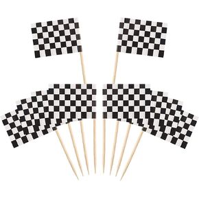 Pangda 100 Pack Checkered Racing Flag Toothpicks Cupcake Picks Toothpick Flag Dinner Flags Race Car Cake Toppers Decorations Party Supplies