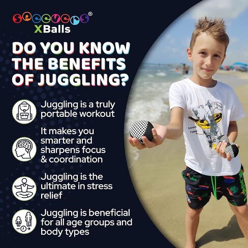 Juggling Balls for Beginners and Professionals Set of 3, Juggling Bean Bags 14 Colors Available, 2 Layers of Net and Carry Case, Original Xballs Juggling Balls (Black - White, 4.2 oz) in Saudi Arabia