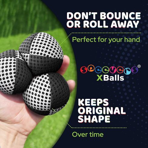 Juggling Balls for Beginners and Professionals Set of 3, Juggling Bean Bags 14 Colors Available, 2 Layers of Net and Carry Case, Original Xballs Juggling Balls (Black - White, 4.2 oz) in Saudi Arabia
