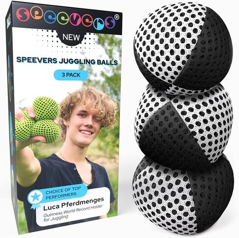 Juggling Balls for Beginners and Professionals Set of 3, Juggling Bean Bags 14 Colors Available, 2 Layers of Net and Carry Case, Original Xballs Juggling Balls (Black - White, 4.2 oz) in Saudi Arabia