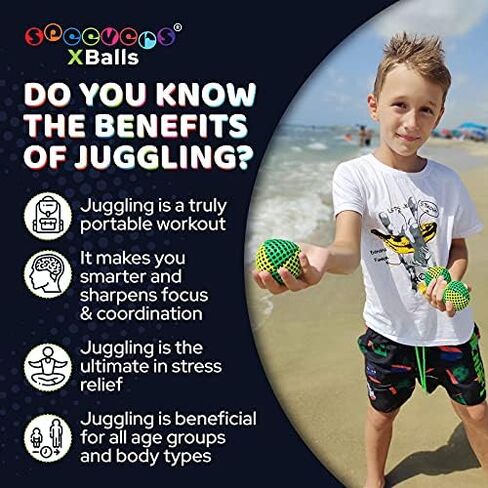Juggling Balls for Beginners and Professionals Set of 3, Juggling Bean Bags 14 Colors Available, 2 Layers of Net and Carry Case, Original Xballs Juggling Balls (Black - White, 4.2 oz) in Saudi Arabia