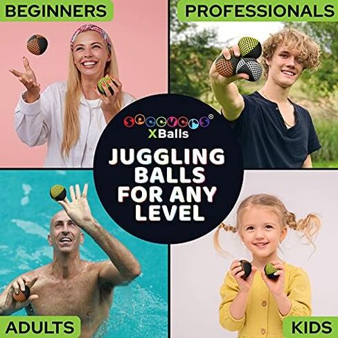 Juggling Balls for Beginners and Professionals Set of 3, Juggling Bean Bags 14 Colors Available, 2 Layers of Net and Carry Case, Original Xballs Juggling Balls (Black - White, 4.2 oz) in Saudi Arabia