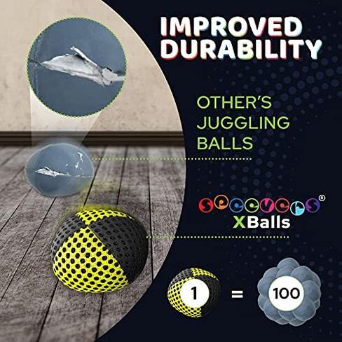 Juggling Balls for Beginners and Professionals Set of 3, Juggling Bean Bags 14 Colors Available, 2 Layers of Net and Carry Case, Original Xballs Juggling Balls (Black - White, 4.2 oz) in Saudi Arabia