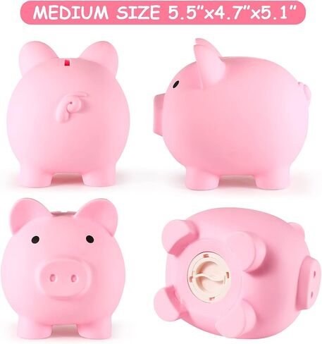 Piggy Bank, Unbreakable Plastic Money Bank, Coin Bank for Girls and Boys, Medium Size Piggy Banks, Practical Gifts for Birthday, Easter, Christmas (Pink) in Saudi Arabia