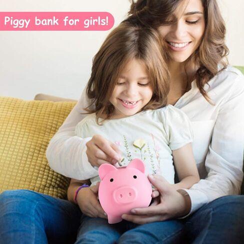 Piggy Bank, Unbreakable Plastic Money Bank, Coin Bank for Girls and Boys, Medium Size Piggy Banks, Practical Gifts for Birthday, Easter, Christmas (Pink) in Saudi Arabia