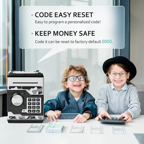 ATM Piggy Bank للأولاد والبنات، Vcertcpl Mini ATM Coin Bank صندوق توفير المال مع كلمة مرور، جرة أموال آمنة للأطفال للبالغين مع فتحة فاتورة انتزاع تلقائية، بنك ألعاب هدية رائعة للأطفال (أزرق مموه) in Kuwait