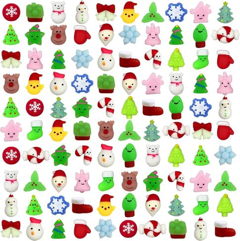 Anditoy 100 PCS Christmas Mochi Squishy Toys Squishies Christmas Toys for Kids Girls Boys Toddlers Christmas Party Favors Stocking Stuffers Gifts in Saudi Arabia