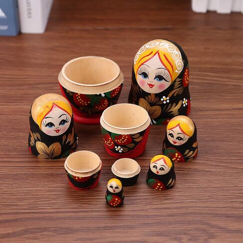 10 Pcs Wooden Yellow Duck Handmade Russian Nesting Dolls Toys, Cute Lovely Animal Matryoshka Stacking Dolls Home Decor, Educational Learning Toys for Adults in Saudi Arabia