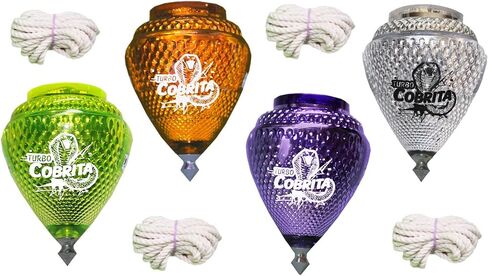 4 Pack Mini Cobra Durable Plastic Spin Tops & Metal Tip Made in Mexico - Trompo Mexicano COBRITA Plástico Durable & Punta de Metal (Pack of 4 Assorted Colors) in Saudi Arabia