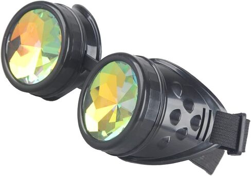 Kaleidoscope Goggles for Raves Trippy Psychedelic Steampunk Glasses with Rainbow Prism Diffraction Crystal Lenses in Kuwait
