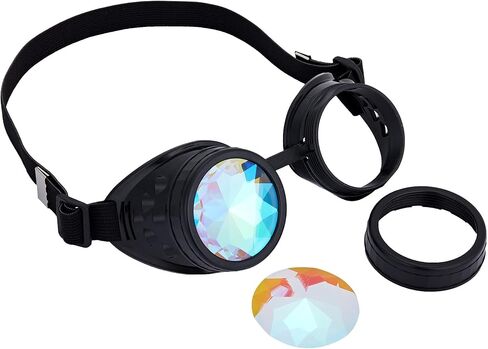 Kaleidoscope Goggles for Raves Trippy Psychedelic Steampunk Glasses with Rainbow Prism Diffraction Crystal Lenses in Kuwait