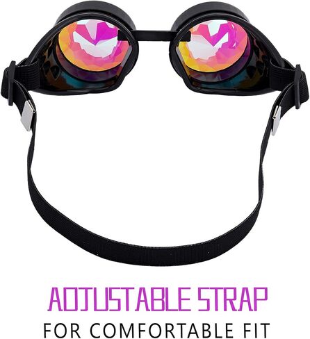 Kaleidoscope Goggles for Raves Trippy Psychedelic Steampunk Glasses with Rainbow Prism Diffraction Crystal Lenses in Kuwait