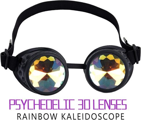 Kaleidoscope Goggles for Raves Trippy Psychedelic Steampunk Glasses with Rainbow Prism Diffraction Crystal Lenses in Kuwait