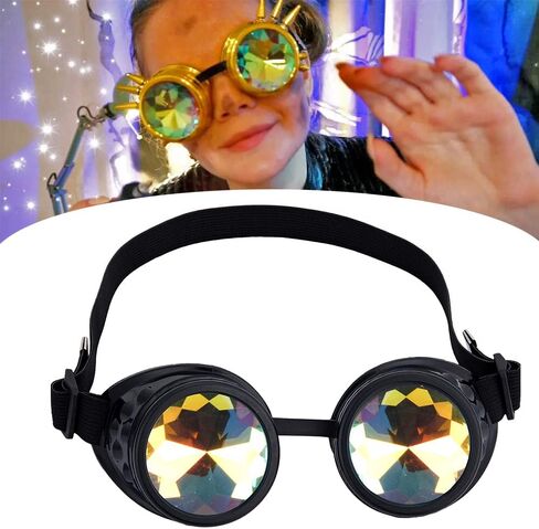 Kaleidoscope Goggles for Raves Trippy Psychedelic Steampunk Glasses with Rainbow Prism Diffraction Crystal Lenses in Kuwait