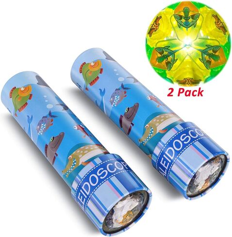 iKeelo Classic Tin Kaleidscope، عبوتان من الألعاب التعليمية للأطفال بجسم معدني، لعبة كلاسيكية لطيفة لتمرير ذاكرة الزمن القديم السعيد إلى الجيل التالي (عالم المحيط + عالم الديناصورات) in Saudi Arabia
