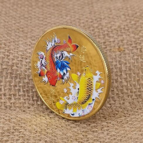 حظا سعيدا لك عملة كوي الأسماك الصينية محظوظ عملة الكارب الملونة التميمة التحدي عملة لخدش تذاكر اليانصيب in Kuwait