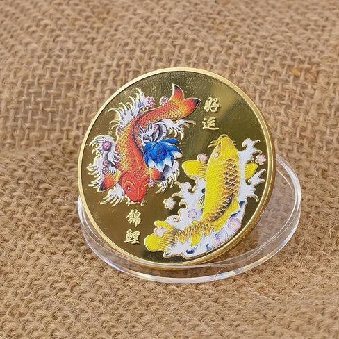 حظا سعيدا لك عملة كوي الأسماك الصينية محظوظ عملة الكارب الملونة التميمة التحدي عملة لخدش تذاكر اليانصيب in Kuwait
